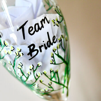 Gypsophila Team Bride Hand Painted Glass Champagne Flute, 4 of 5