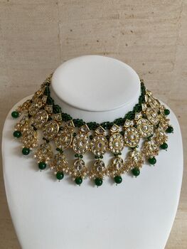 Indian Gold Plated Kundan And Pearl Emerald Green Set, 5 of 8