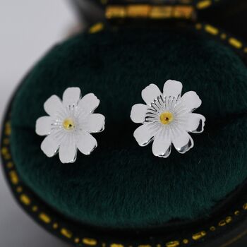 Cosmos Flower Stud Earrings In Sterling Silver, 2 of 12