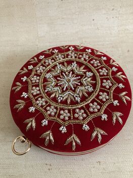 Red Handcrafted Velvet Bangle Clutch Bag, 4 of 8