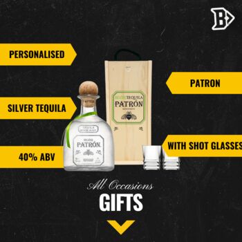 Personalised Patron Silver Tequila Gift Set With Shot Glasses, 2 of 4