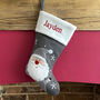 Personalised Grey Knitted Santa Christmas Stocking, thumbnail 3 of 4