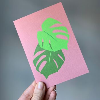 Monstera Leaf Print Set Of Six Mixed Design Notecards, 3 of 4