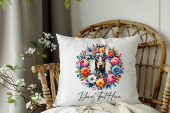 Personalised Doberman Summer Floral Dog Wreath Cushion And Mug Gift Bundle, 4 of 4