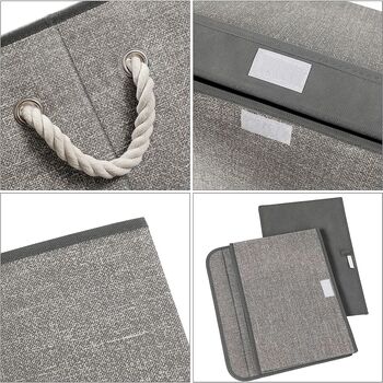 Set Of Three Grey Fabric Storage Boxes Organiser Bins, 5 of 9