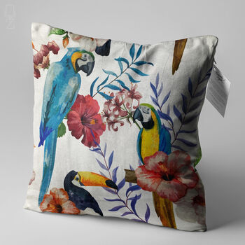 Cushion Cover With Parrots And Multicoloured Floral, 3 of 7