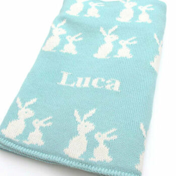 Personalised Knitted Mummy And Baby Bunny Blanket, 10 of 11