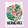 Herne Hill Map Tea Towel, thumbnail 1 of 3