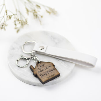 Personalised New Home Walnut Wood Keyring, 2 of 9