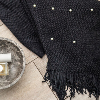 Black Arrow Knit And Faux Pearl Knitted Poncho, 2 of 2