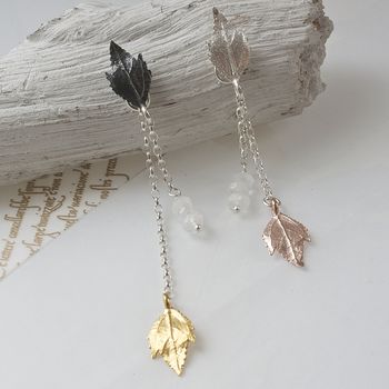 Tumbling Leaf Dangle Earrings, Silver And Gold Plated, 2 of 4