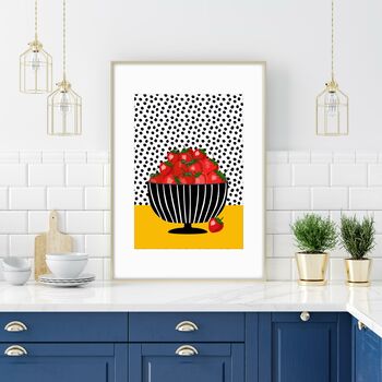 Strawberries In A Striped Bowl Print, 3 of 7