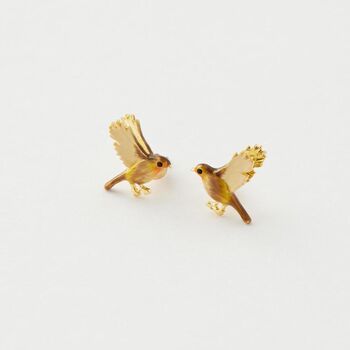 Fable Enamel Flying Robin Stud Earrings, 2 of 6