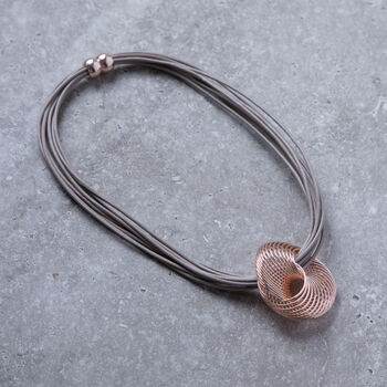 Grey Multi Strap Necklace With Rose Gold Colour Pendant, 2 of 3