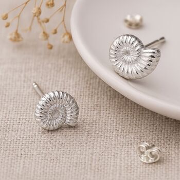 Sterling Silver Ammonite Stud Earrings – 6mm, 2 of 10