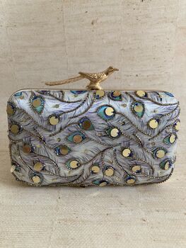 Purple Rectangular Digitally Printed Peacock Clutch, 2 of 10