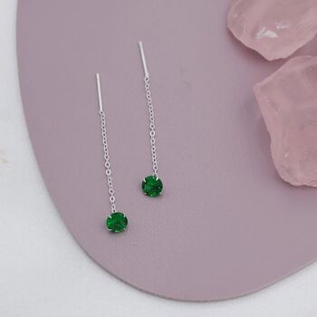 Emerald Green Cz Threader Earrings Sterling Silver, 3 of 12