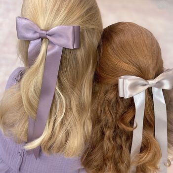 Girls Lavender Satin Hair Bow Barrette, 4 of 5