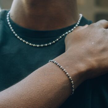 Black And Silver Moon Cut Bead Chain Bracelet For Men, 9 of 10