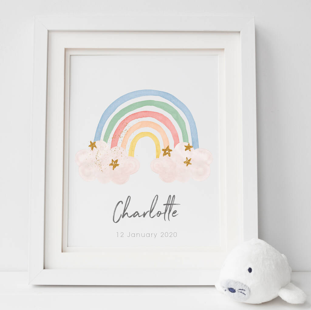 Rainbow Wall Art Print Personalised With Name, 1 of 2