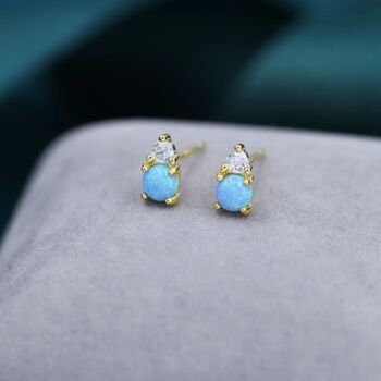Sterling Silver Tiny Blue Opal And Cz Stud Earrings, 6 of 12