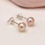 Sterling Silver Pink Freshwater Pearl Stud Earrings, thumbnail 3 of 10