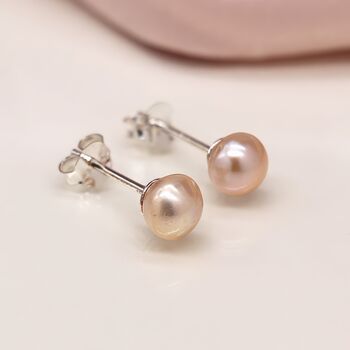 Sterling Silver Pink Freshwater Pearl Stud Earrings, 3 of 10