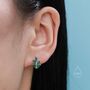 Sterling Silver Green Cz Leaf Huggie Hoop Earrings, thumbnail 5 of 12