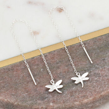 Sterling Silver Pull Through Dragonfly Earrings, 2 of 6