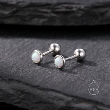 Tiny White Opal Screw Back Earrings In Sterling Silver, 5 of 10