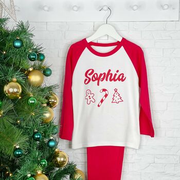 Personalised Kids Candy Cane Christmas Pj's, 2 of 3