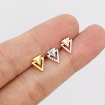 Sterling Silver Double Triangle Stud Earrings, 2 of 12