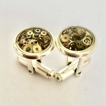 Silver Watch Parts Steampunk Cufflinks, 2 of 4