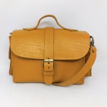 Small Leather Crossbody Satchel Handheld Handbag Canary Yellow With Side Pockets, 5 of 9