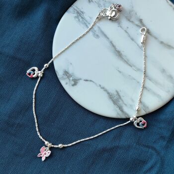 Heart And Butterfly Charm Thin Payal Anklet, 3 of 6