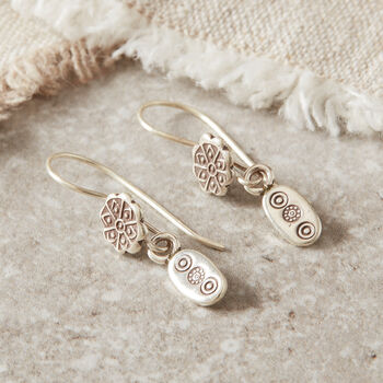 Oxidised Stamped Silver Boho Earrings, 4 of 7
