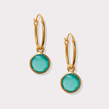 Green Onyx Hoop Earrings Gold Plated Vermeil, 3 of 3