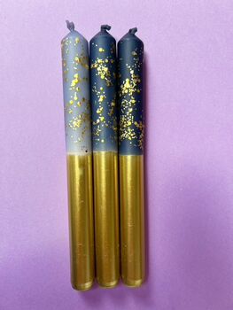 Gold, Grey And Blue Christmas Candles 'Starry Starry Night Gold', 3 of 5