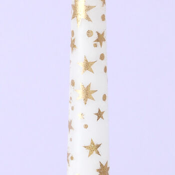 G Decor Set Of Two White Dinner Candles With Gold Stars, 5 of 5
