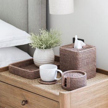 Marbury Taupe Round Rattan Coasters Set Of Six, 4 of 4