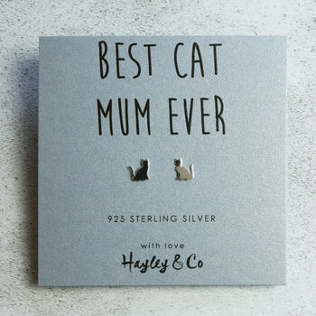 'Best Cat Mum' Silver Cat Silhouette Earrings, 6 of 9