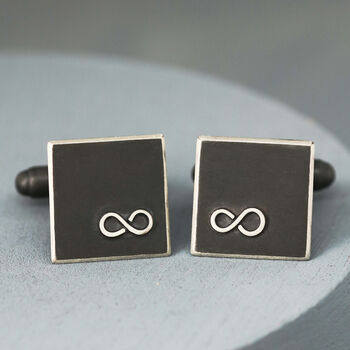Personalised Infinity Symbol Cufflinks. Oxidised Black, 5 of 11