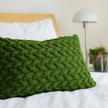 Hand Knit Lattice Cable Cushion In Emerald, 5 of 5