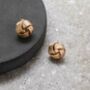 Gold Colour Textured Knot Stud Earrings, thumbnail 2 of 3
