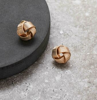 Gold Colour Textured Knot Stud Earrings, 2 of 3