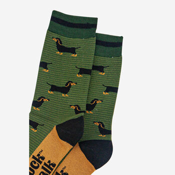 Sausage Dog Pinstripe Bamboo Socks Men's Khaki Green, 3 of 4