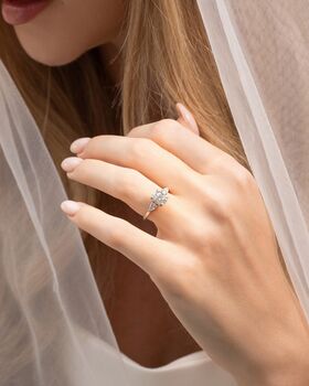 Two Ct Oval Moissanite Three Stone Engagement Ring, 3 of 10