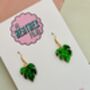 Green Glitter Monstera Leaf Resin Earrings / Crazy Plant Lady Gift / Tropical Leaf Statement Earrings, thumbnail 3 of 5