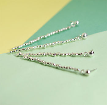 Handmade Long And Dangly Silver Drop Pebble Earrings, 6 of 7