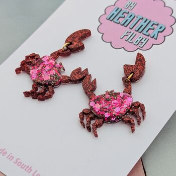 Handmade Red Resin Crab Earrings – Sparkle And Shoreline Vibes, 4 of 4